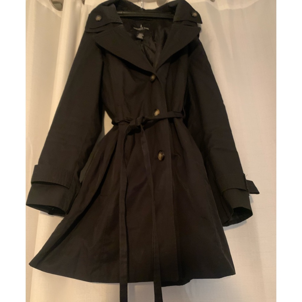 XXL London Fog Double Breasted Belted Detachable Hood Raincoat
